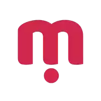 a red letter m with a circle around it on a white background