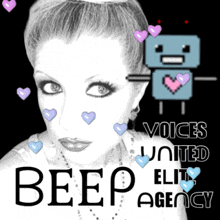a black and white photo of a woman with the words beep elite agency