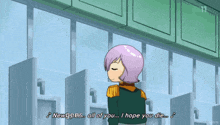 a cartoon character with purple hair says " newgers all of you ... i hope you die "
