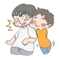 a cartoon of a man with a beard hugging another man with a surprised expression on his face
