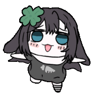 a cartoon drawing of a girl with a green clover in her hair