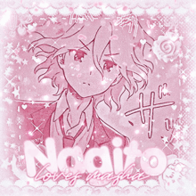 a pink background with a drawing of a person and the word nagato on it