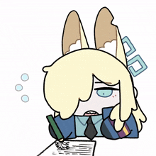 a drawing of a rabbit with a tie and a pencil