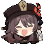 a pixel art of a girl wearing a hat with a flower on it and making a funny face .