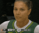 a female basketball player looks at the scoreboard during a game between lva and sea