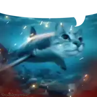 a painting of a shark with a cat 's face on it