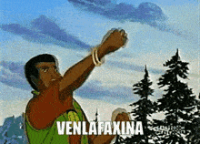a cartoon of a man with the words venlafaxina written on the bottom