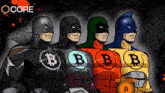 a group of four superheros with the letter b on their shirts