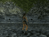 a video game character is standing in front of a brick building
