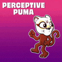 a cartoon illustration of a cat with the words perceptive puma above it