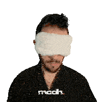 a man with a blindfold on his eyes with the word mcdh below him