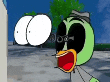a cartoon of a green duck wearing sunglasses