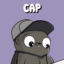 a cartoon character wearing a hat with the word cap written above it