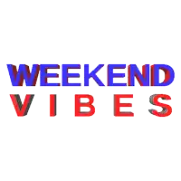 a logo that says vibes weekend in blue and yellow