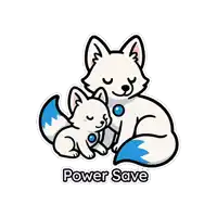 a sticker of two foxes with the words power save written below them