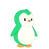 a green and white penguin with the word aaa written above it