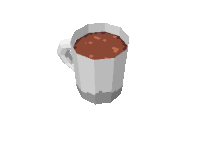 a pixel art drawing of a cup of coffee with a white handle