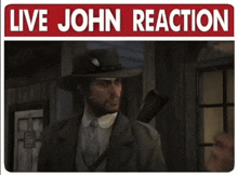 a poster that says live john reaction with a man in a hat