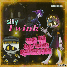 a picture of silly twink from murder drones with two stuffed animals