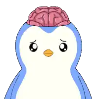 a penguin with a brain on its head has a questioning look on its face