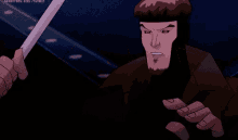 a cartoon of a man holding a stick in his hand