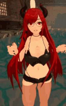 a video game character with red hair and horns