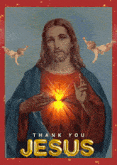 a painting of jesus with the words thank you jesus on it