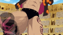 a man with a tattoo on his leg that says s on it