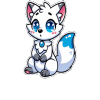 a cartoon of a white fox with blue eyes and a blue tail