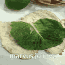 a tortilla with a green leaf on it and the words marvus join vc