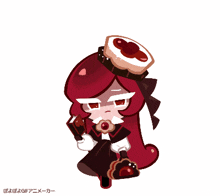 a cartoon character with red hair is holding a book and a cookie on her head