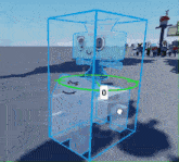 a cartoon character in a blue cube with a number 0 on it