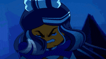 a cartoon drawing of a person with a blue lightning bolt around their neck