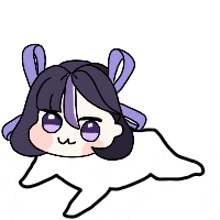 a cartoon drawing of a girl with purple hair