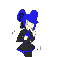 a drawing of a girl with blue hair and a bow