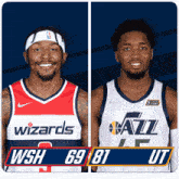 two basketball players one from the wizards and the other from the utah jazz