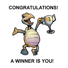 congratulations a winner is you with a turtle holding up a trophy