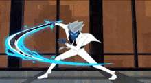 a cartoon character is holding a sword in his hand