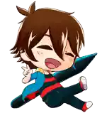 a cartoon drawing of a boy laying down with a pen in his hand