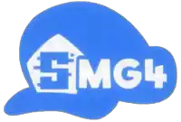 a blue logo that says mg4 in white letters