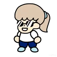 a cartoon girl wearing sunglasses and a ponytail