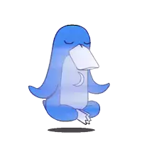 a cartoon of a blue penguin sitting in a lotus position
