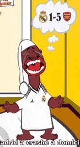a cartoon of a man in a white shirt with the number 1-5 in a thought bubble above him