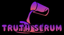 a logo for truth serum with a purple and pink pour