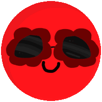 a red circle with a smiley face wearing sunglasses