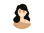 a pixel art illustration of a woman with long black hair and a brown shirt .