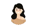 a pixel art illustration of a woman with long black hair and a brown shirt .