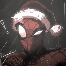 a drawing of spider-man wearing a santa hat with a bow