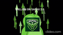 a cartoon of a green monster with a safuu logo on it .