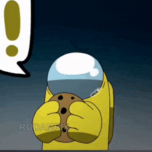 a cartoon character with a helmet on holding a cookie